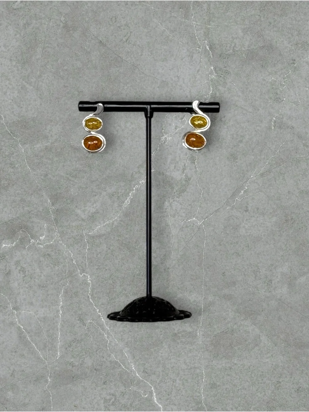 Platinum over 925 Silver Golden & Honey Amber Drop Earrings